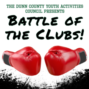 "red boxing gloves with Battle of the clubs written above"