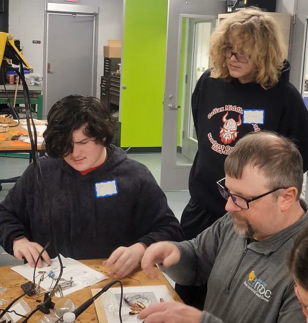 "UW Stout professor demonstrating soldering"